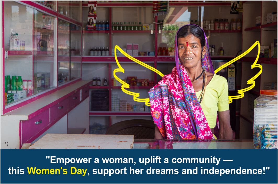 A woman selling products in a shop allocated by Child Help Foundation in Gulabigaon, Nashik.